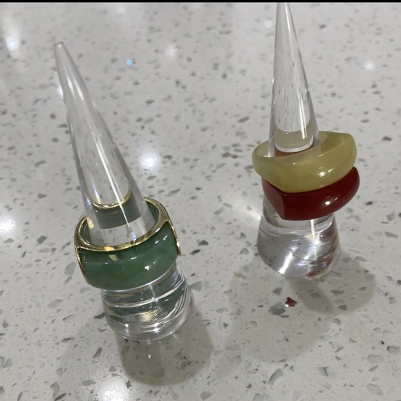 14k Solid Gold Jacket Ring + 3 Natural Jade Rings - Picture 4 of 9